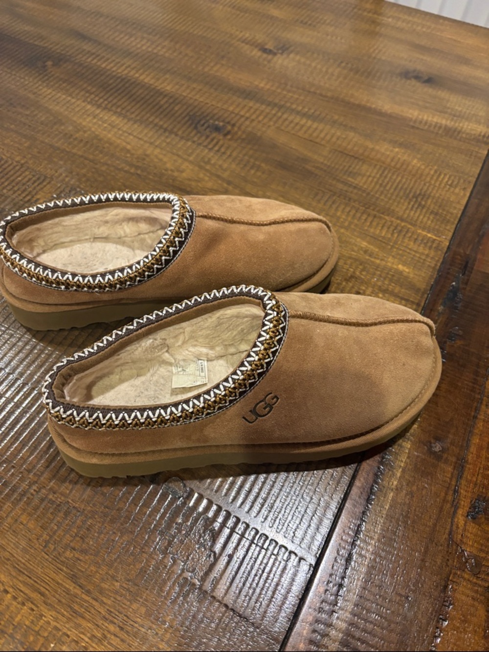 UGG Tasman II Tan Suede Shearling-Lined Slip-On Slippers - size 9 women’s